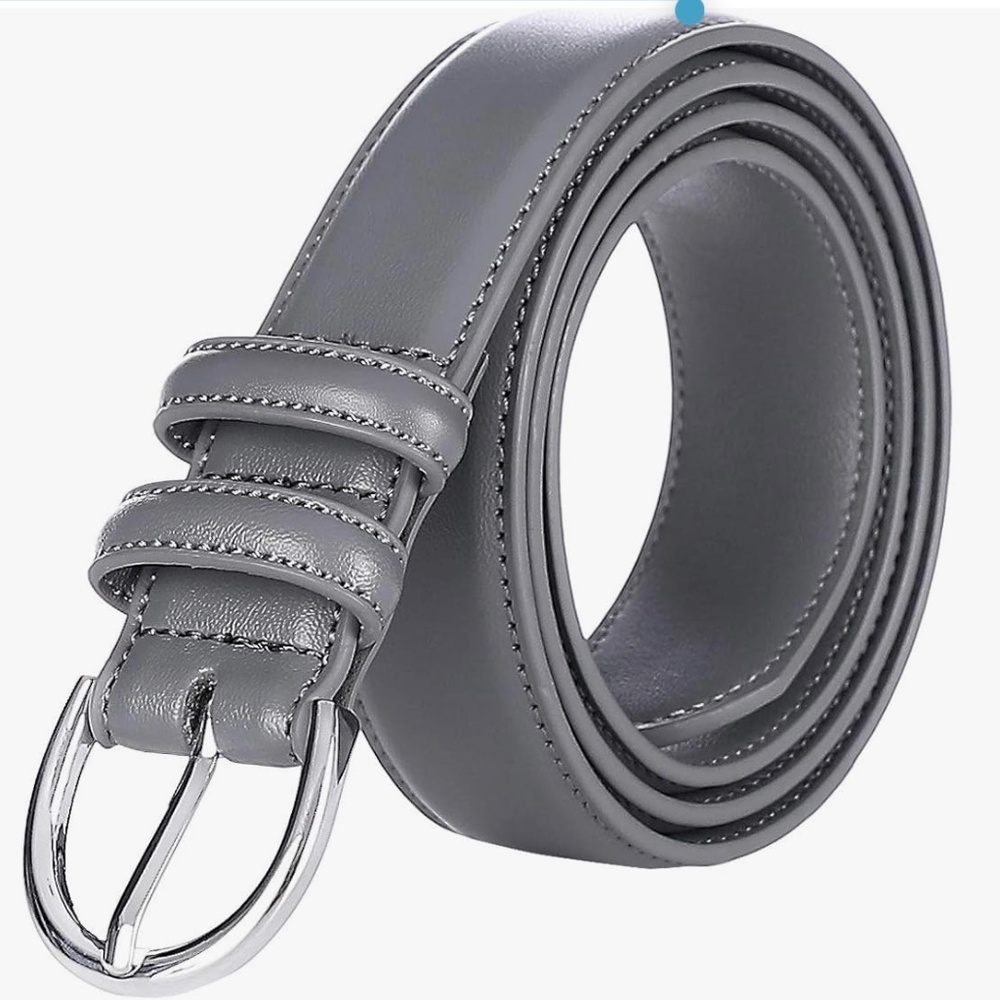 Women Genuine Leather Belt With Single Prong Buckle, Dark Grey, NWT